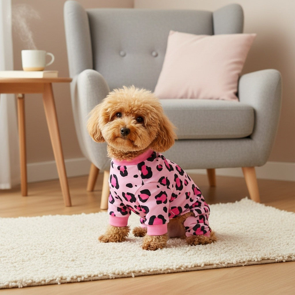 Pink Leopard Dog Apparel with Plush Styling, Pet Fashion Piece for Everyday Dress-Up, Birthday Photos and Dog Lover Gifts, Sizes XS to 4XL