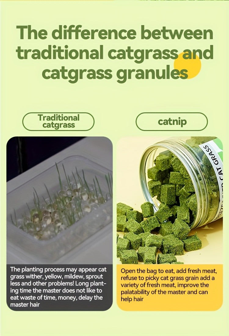 Cat Snack Pellets and Biscuits, 150g Cat Grass Pellets or Mixed Flavor Cat Biscuits and 155g Green Square Mint Granules for Supervised Treat Time