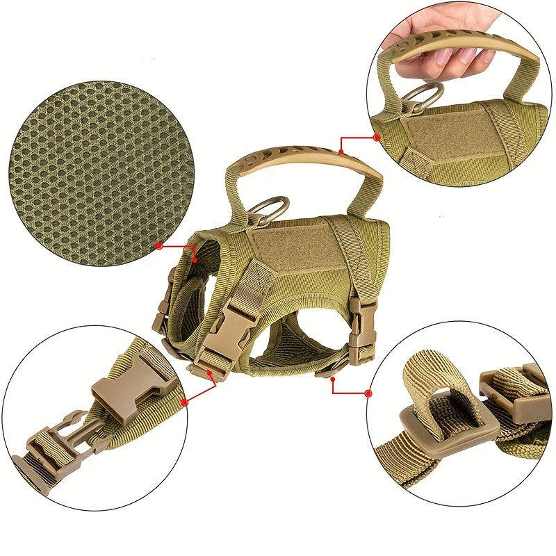 Cat Vest with Rubber Handle, Adjustable Tactical Nylon Pet Vest with Mesh Padding and Quick-Release Buckle for Large Cats and Small Dogs