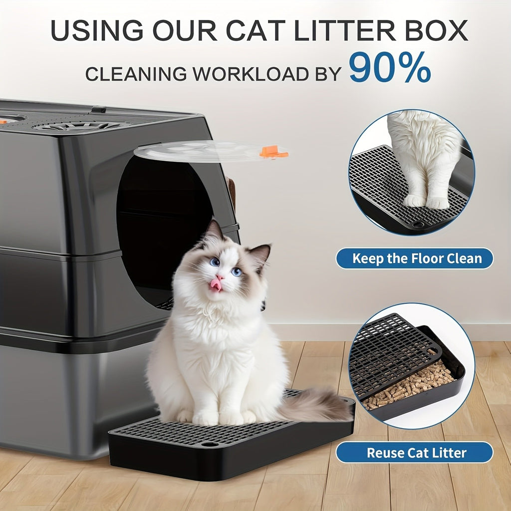 Flip-Top Stainless Steel Litter Box, XL High-Sided Metal Cat Tray with Enclosed and Upgraded Model Options for Indoor Cats and Multi-Cat Home Routines