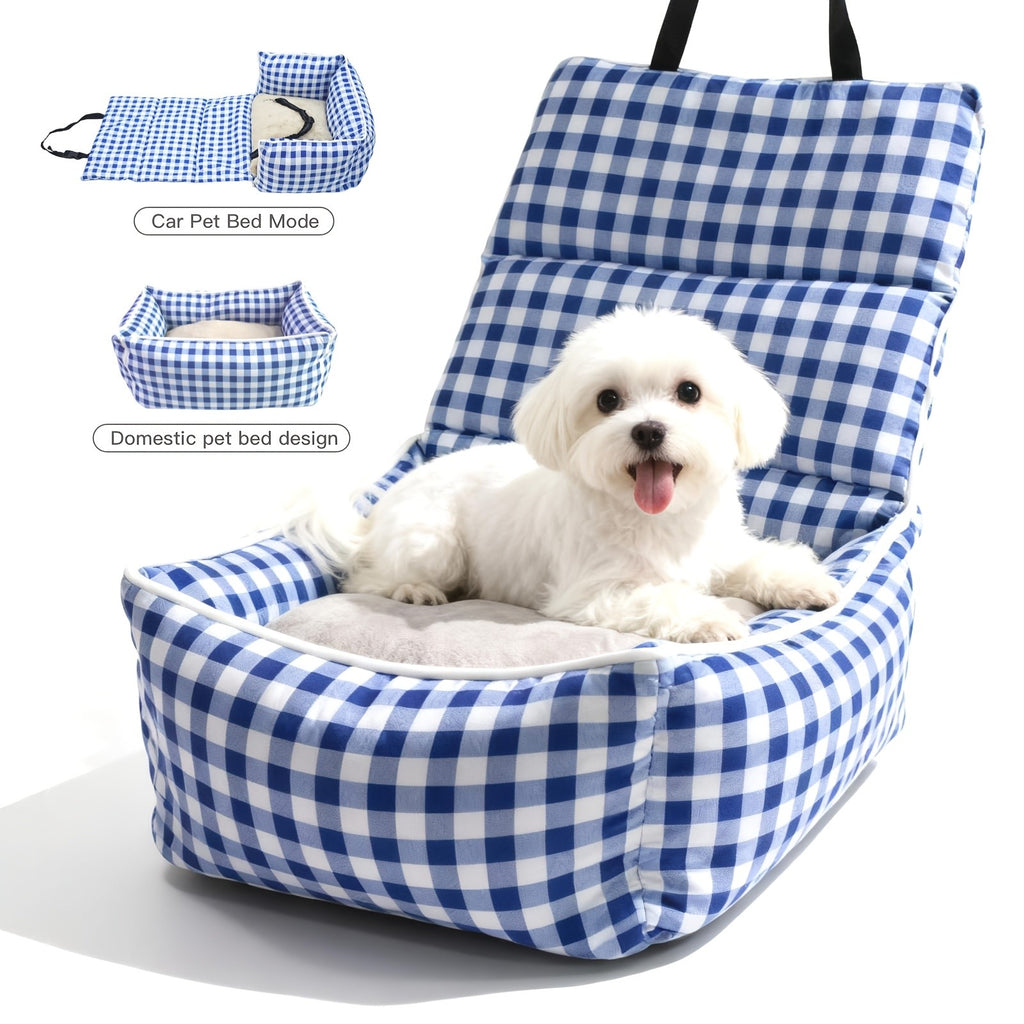 Portable Dog Car Seat with Carry Straps, Cushioned Pet Travel Bed for Dogs and Cats with Attachment Hook and Buckle, Seven Color and Style Options