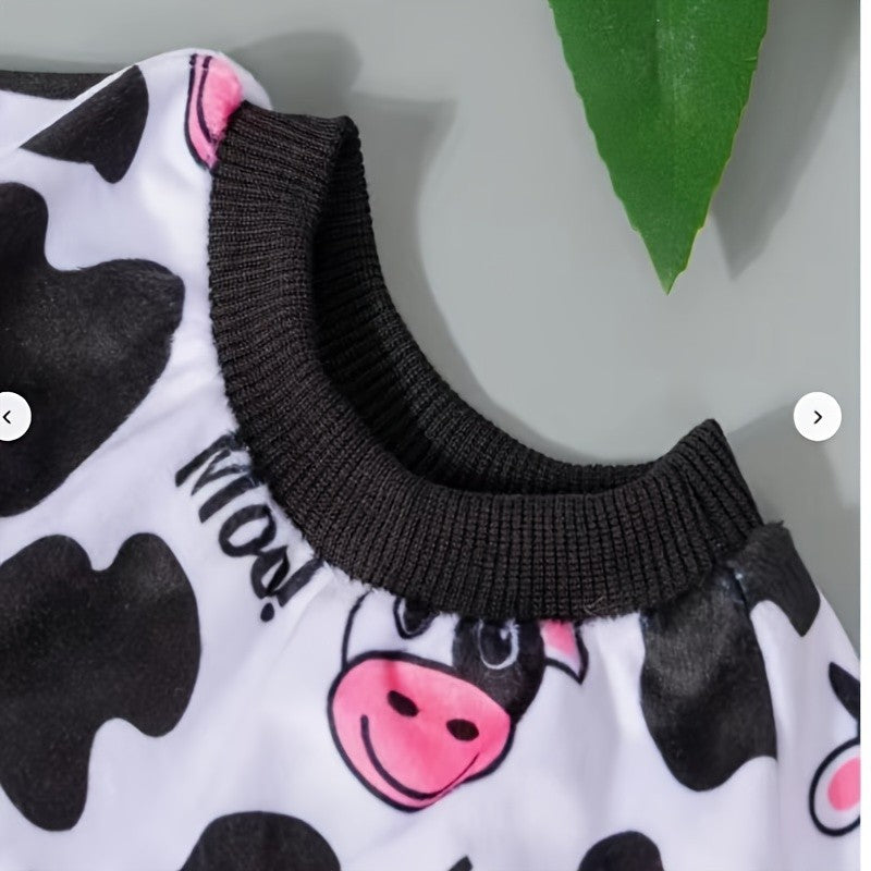 Cow Print Dog Pajamas, Soft Polyester Four-Leg Pet Onesie with Pullover Design for Dogs and Cats, Black and White Cartoon Pattern, XS to XXL