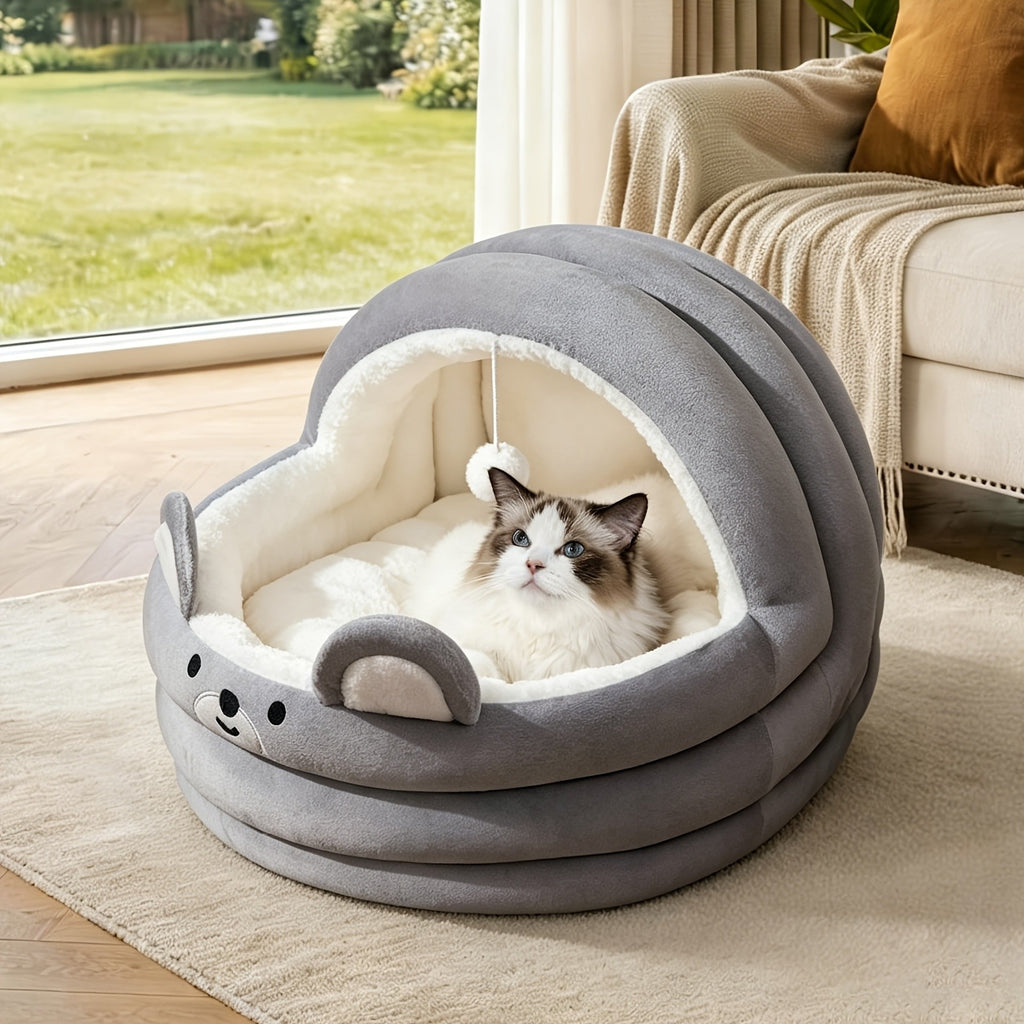 Circular Cat Sleeping Bed with Toy Balls, Soft All-Season Pet Resting Nest for Cats and Small Dogs, Grey Pink or Brown with Three Listed Size Options