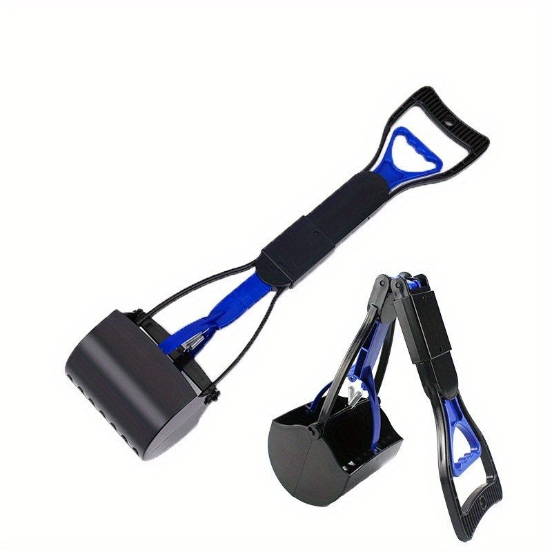 Dog Poop Scooper with Foldable Long Handle, Three-Piece Black Pet Waste Shovel with Ergonomic Grip and Straight Edge for Indoor and Outdoor Cleanup