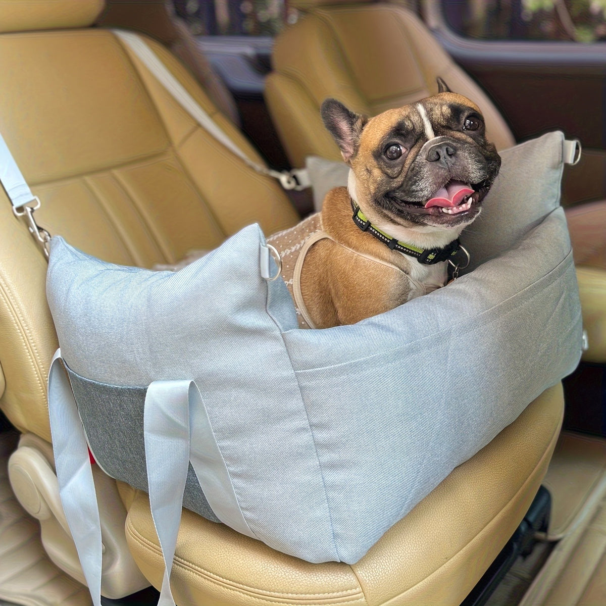 Dog Car Seat Carrier with Handheld and Shoulder Carry Options, Travel Booster Bag for Dogs and Cats with Listed Harness, Seven Color and Style Choices