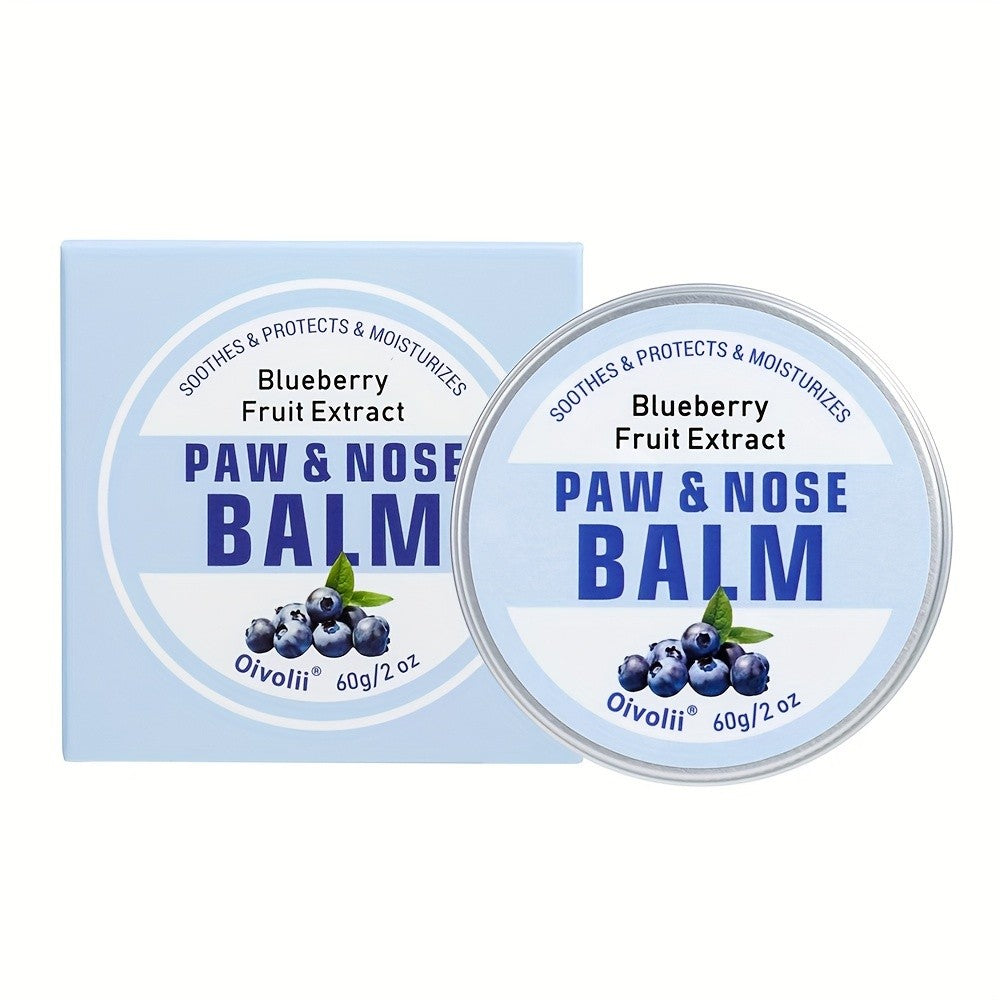 Dog Paw Balm with Blueberry, 60g Paw and Nose Moisturizer for Dogs and Cats, Daily Pet Grooming Wax for Dry Pads and Nose Care