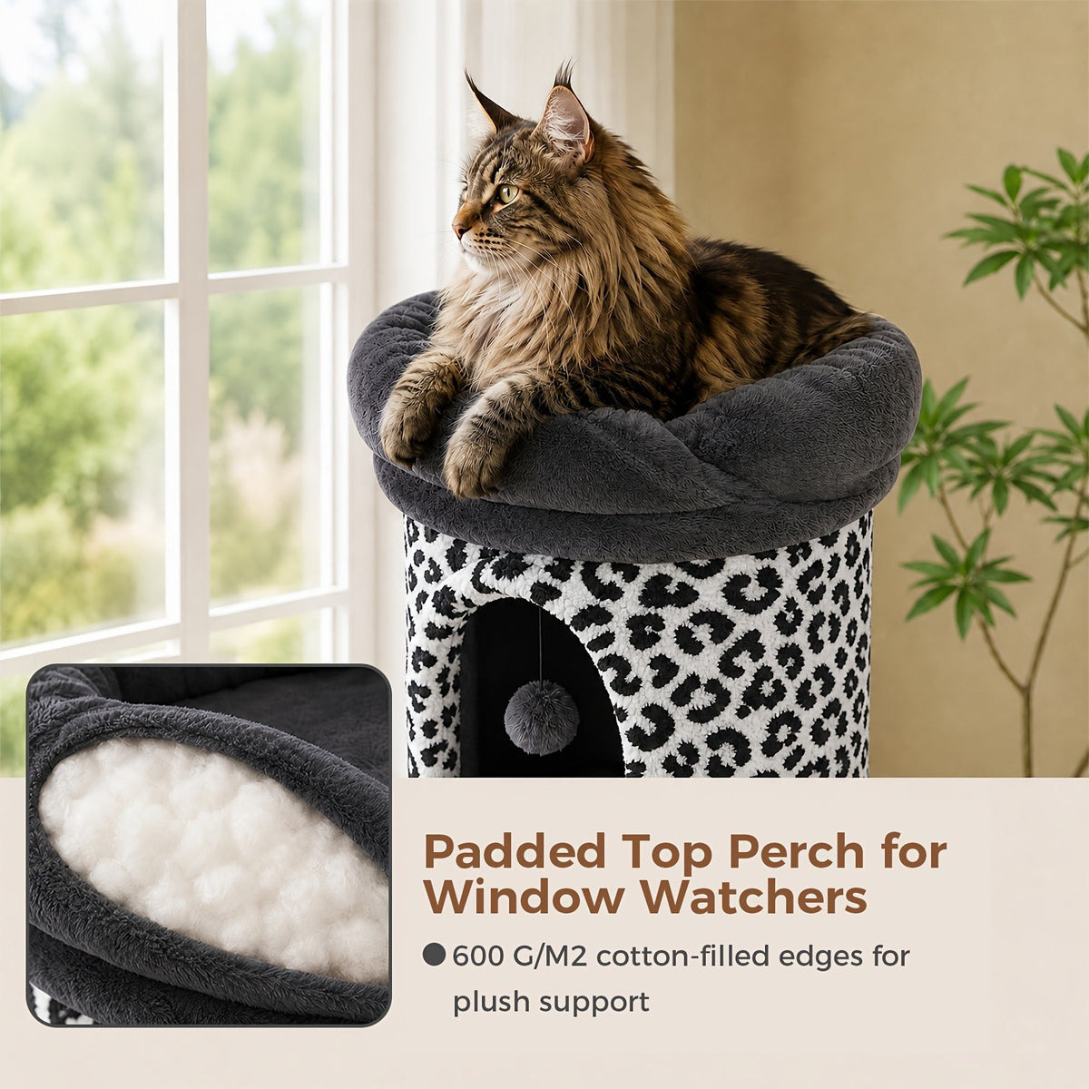 Forest Cat Tree Tower with Flower Top Perch, Indoor Climbing and Resting Furniture in 35.8, 56.3 or 68.5 Inch Height and Color Options
