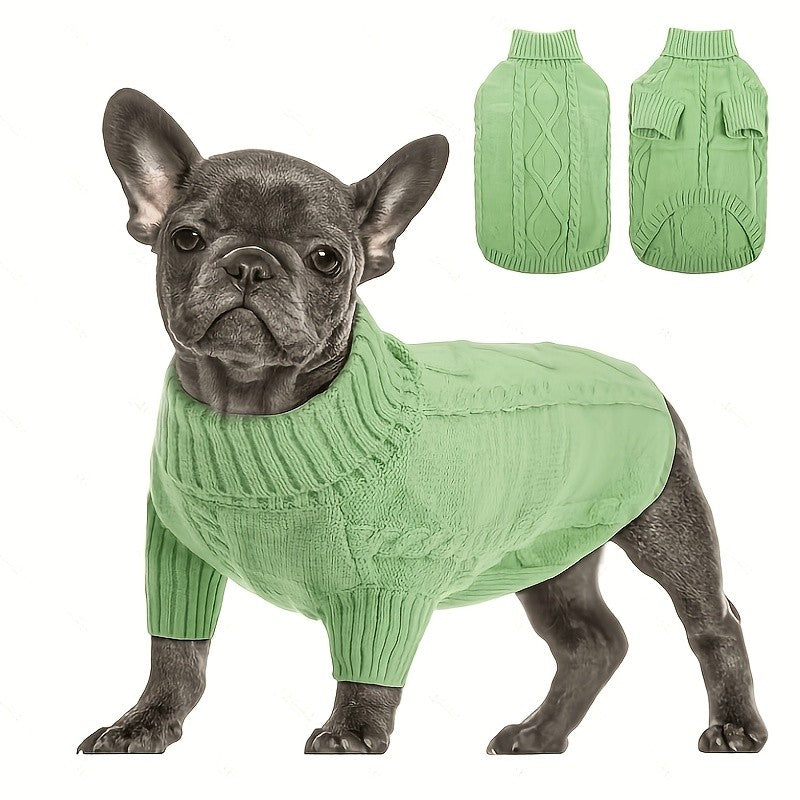 Turtleneck Dog Sweater for Small and Medium Dogs, Warm Pet Clothing in Yellow-Green, Orange Red, Fuchsia or Blue with XS to XL Size Options