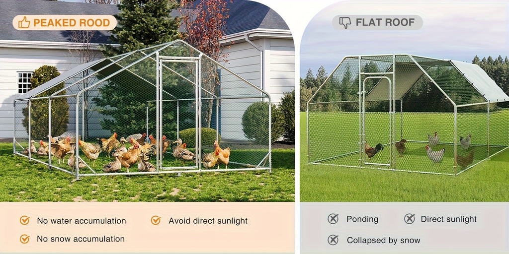 Chicken Coop with Winter Wrap Cover, Walk-In Galvanized Metal Poultry Run with Lockable Door for Backyard Hens and Ducks, White Size Options