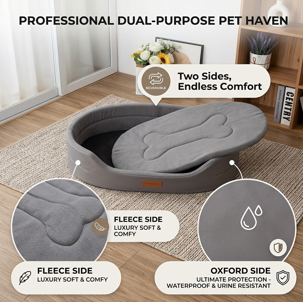 Oxford Cloth Dog Bed 2XL with Raised Sides, Washable Cushioned Pet Lounger for All-Season Indoor Rest and Sheltered Outdoor Use, Green or Grey