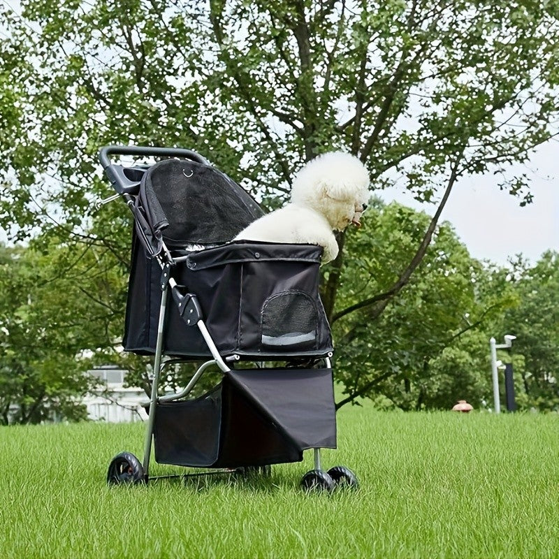 3-in-1 Pet Stroller in Black for Small and Medium Dogs and Cats, Lightweight Foldable Pushchair with Storage Basket and Cup Holder for Walks and Vet Visits