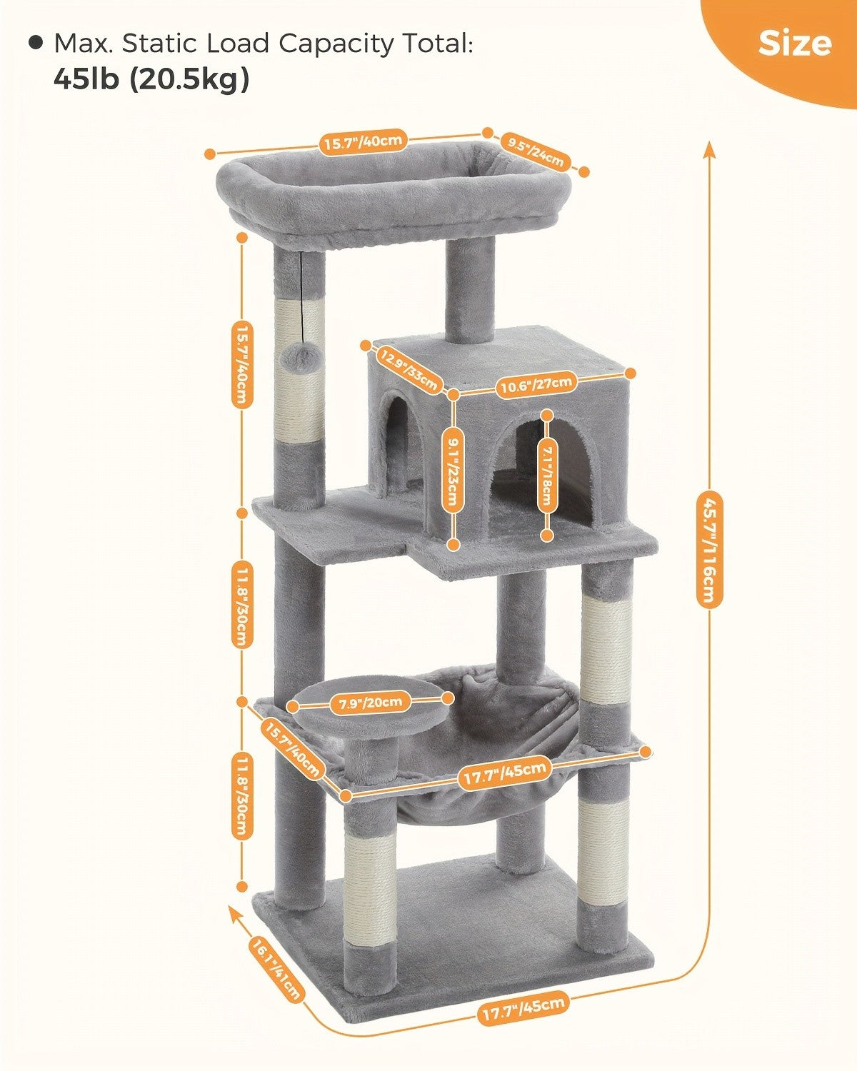 Metal Frame Cat Tree, 70.9 or 45.7 Inch Multi-Level Indoor Cat Tower with Plush Perch, Hammock, Condo Hideaway and Sisal Scratching Posts, Six Colors
