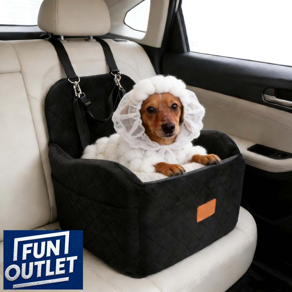 Elevated Dog Car Seat with 6-Inch Booster Cushion, Removable Washable Cover, 2 Storage Pockets and 3 Straps for Small and Medium Dogs up to 35 lbs