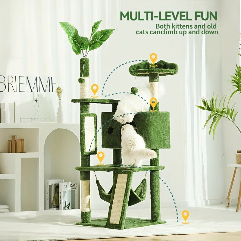 Nature Inspired Cat Tree with Plush Perch, Indoor Cat Tower with Scratching Surfaces, Condo Hideaway and Dangling Ball for Climbing, Play and Rest