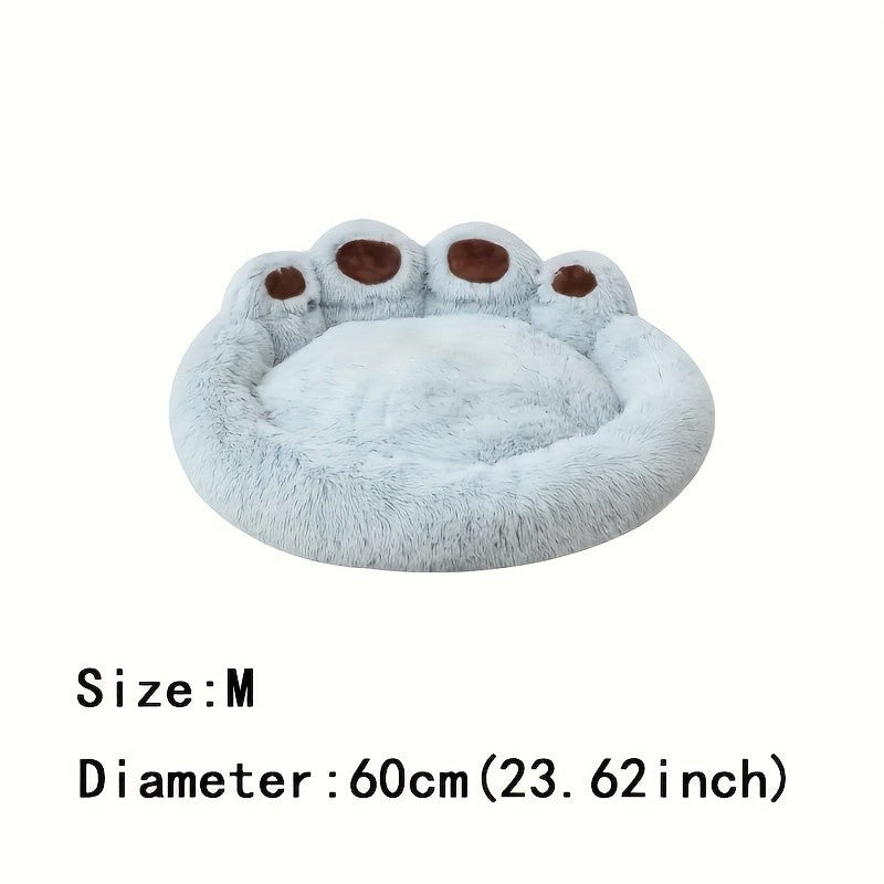Long Plush Pet Bed with Bear Paw Shape, PP Cotton Filled Dog and Cat Sleeping Cushion with Anti-Slip Bottom, Single Bed and 2PCS Options