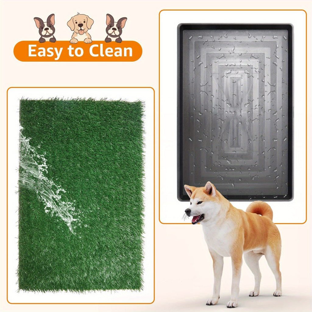 Reusable Grass Dog Potty with Tray and Two Turf Mats, 3-Layer Washable Puppy Training Toilet with Drainage for Apartments, Balconies and Outdoor Use
