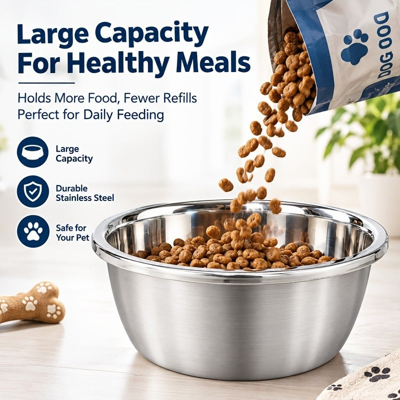 Stainless Steel Dog Bowls 2-Pack, Dishwasher Safe Food and Water Dishes for Large and Extra Large Breeds, Indoor and Outdoor Feeding