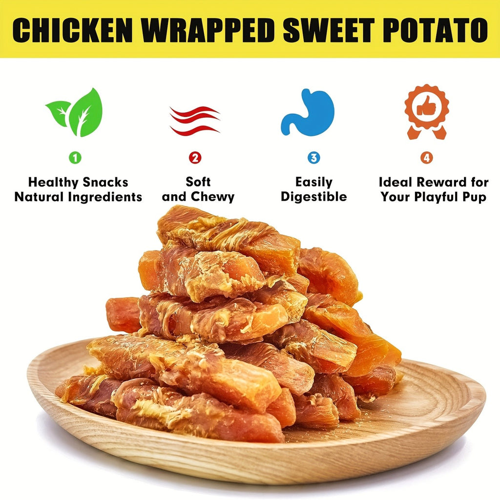 Dog Treats Variety Pack with Chicken Wrapped Sweet Potato, Paw Party Mix Chewy Snacks for Small, Medium and Large Dogs, Training and Everyday Rewards