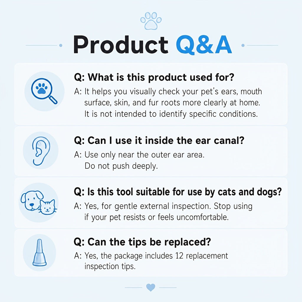 Pet Ear Inspection Camera for Dogs and Cats, 1080P HD with 4X Zoom, USB Rechargeable 4-in-1 Viewer and 12 Extra Inspection Tips for Home Care