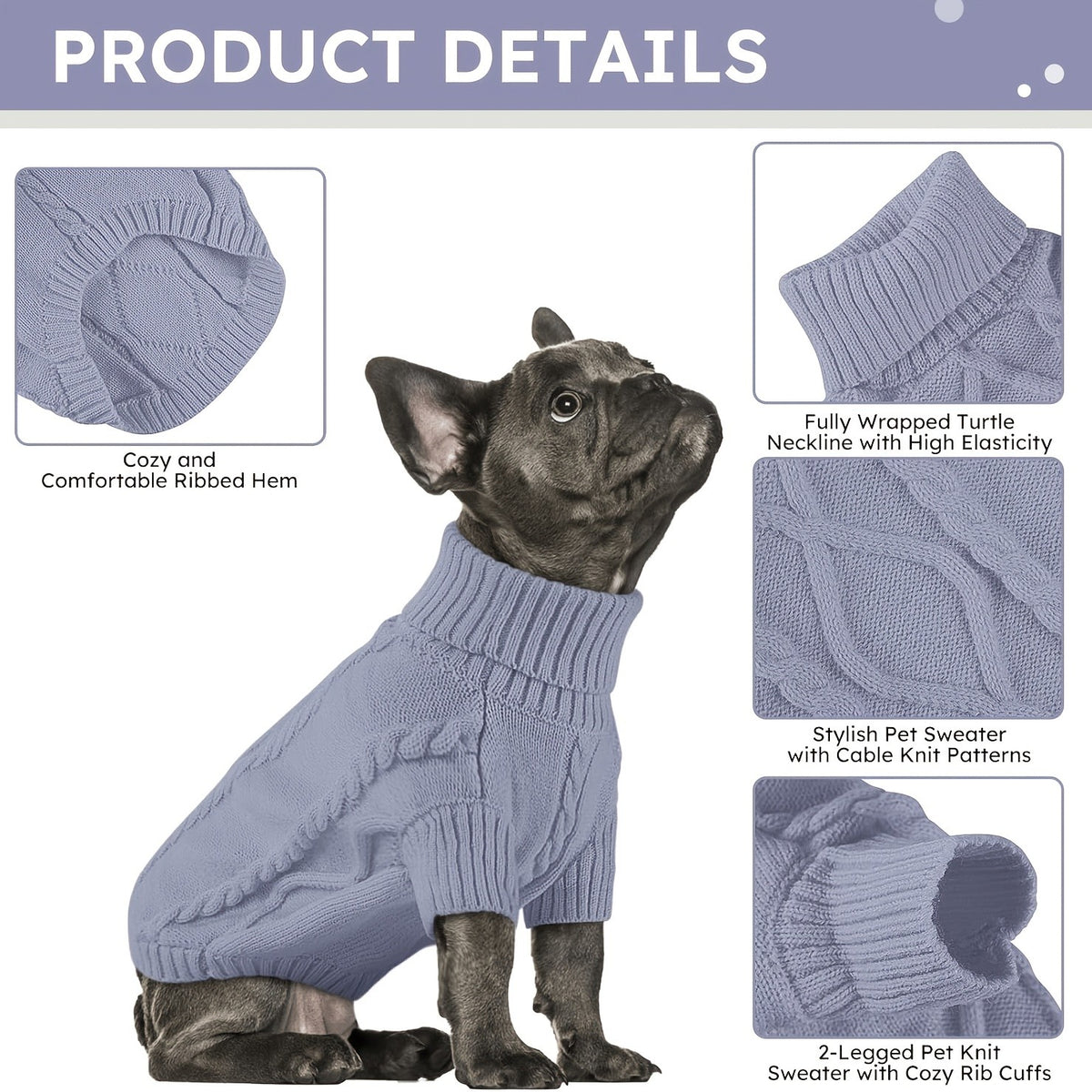 Turtleneck Dog Sweater for Small and Medium Dogs, Warm Pet Clothing in Yellow-Green, Orange Red, Fuchsia or Blue with XS to XL Size Options