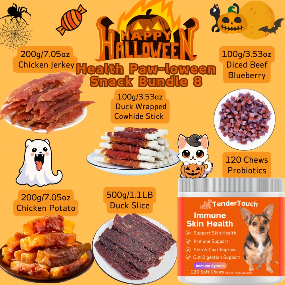 Halloween Dog Treat Bundle 1100g, Paw-loween Chicken and Duck Snack Assortments with Eight Bundle Options for Seasonal Gifts and Supervised Rewards