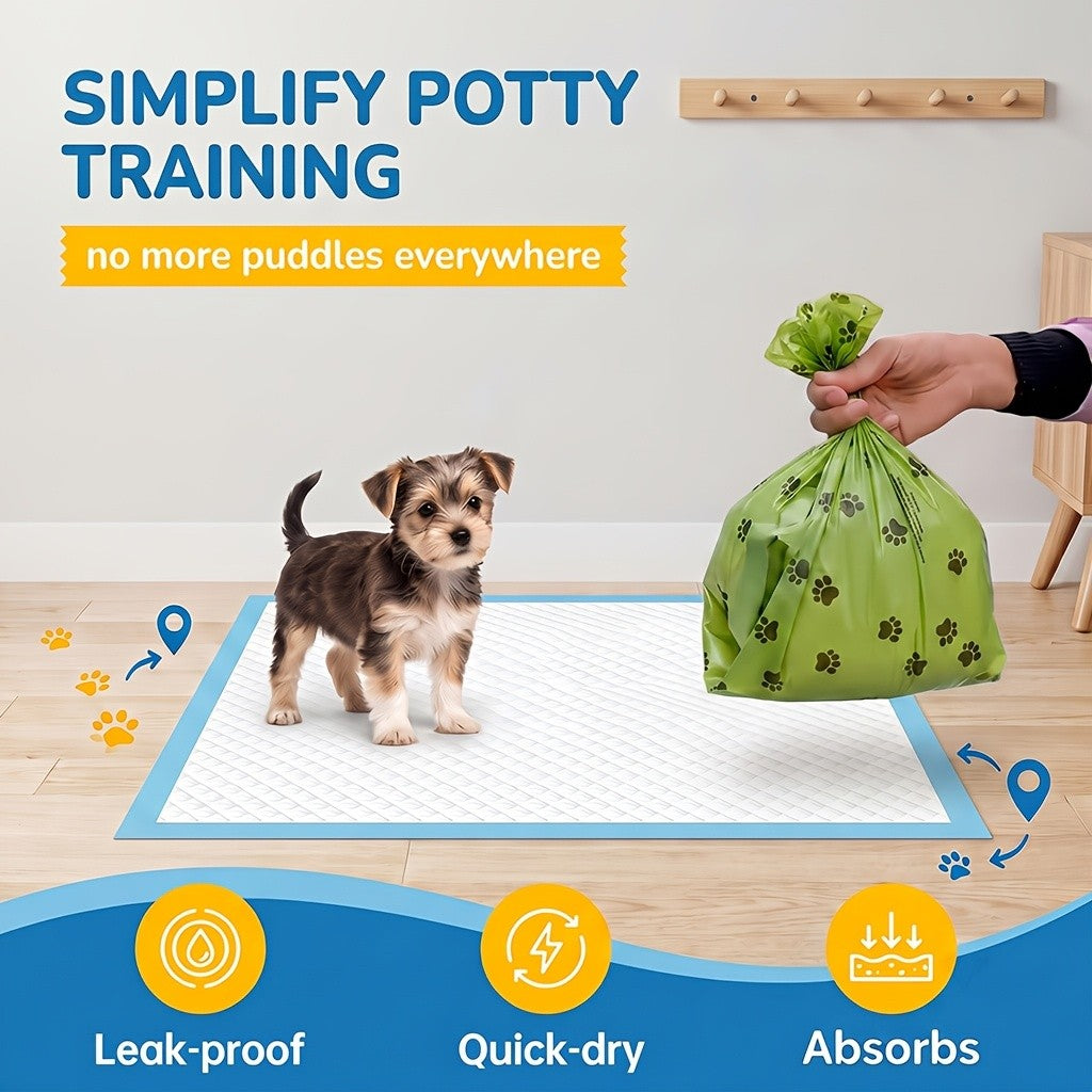 Puppy Potty Pads with Bonus Bags or Duck Toy, Extra Large Absorbent Leakproof Dog Pee Pads for Indoor House Training and Everyday Accidents
