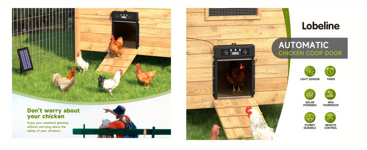 Solar Automatic Chicken Coop Door KA-200 with Timer and Light Sensor, Aluminum Alloy Poultry Door with Remote Control and 4000mAh Battery