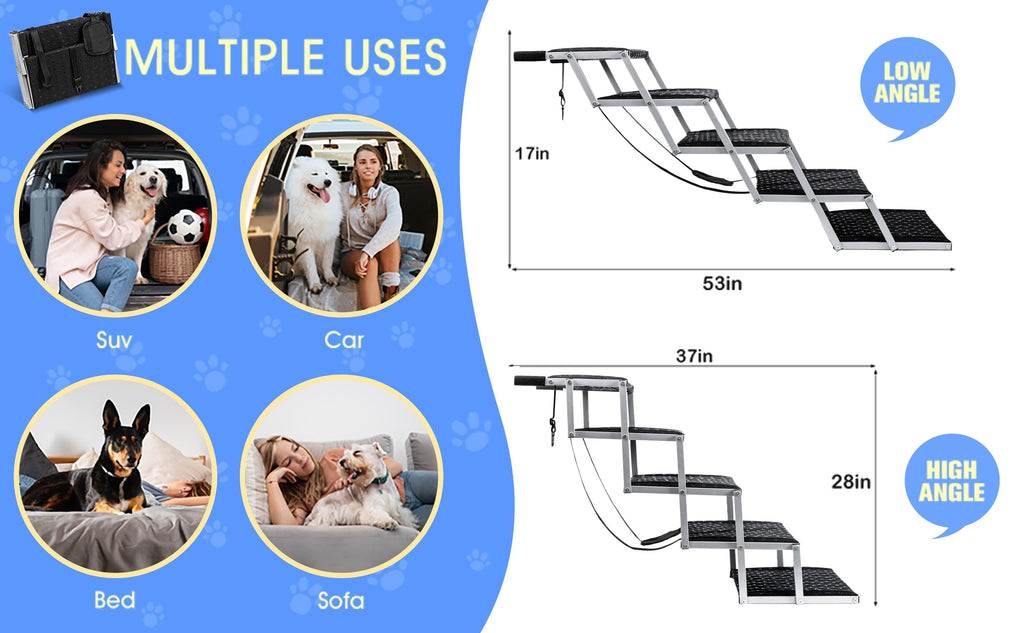 Dog Stairs for Cars, 6-Step Folding Non-Slip Pet Ladder for Large Dogs up to 200 lbs, Portable Vehicle Steps for SUVs and Trucks