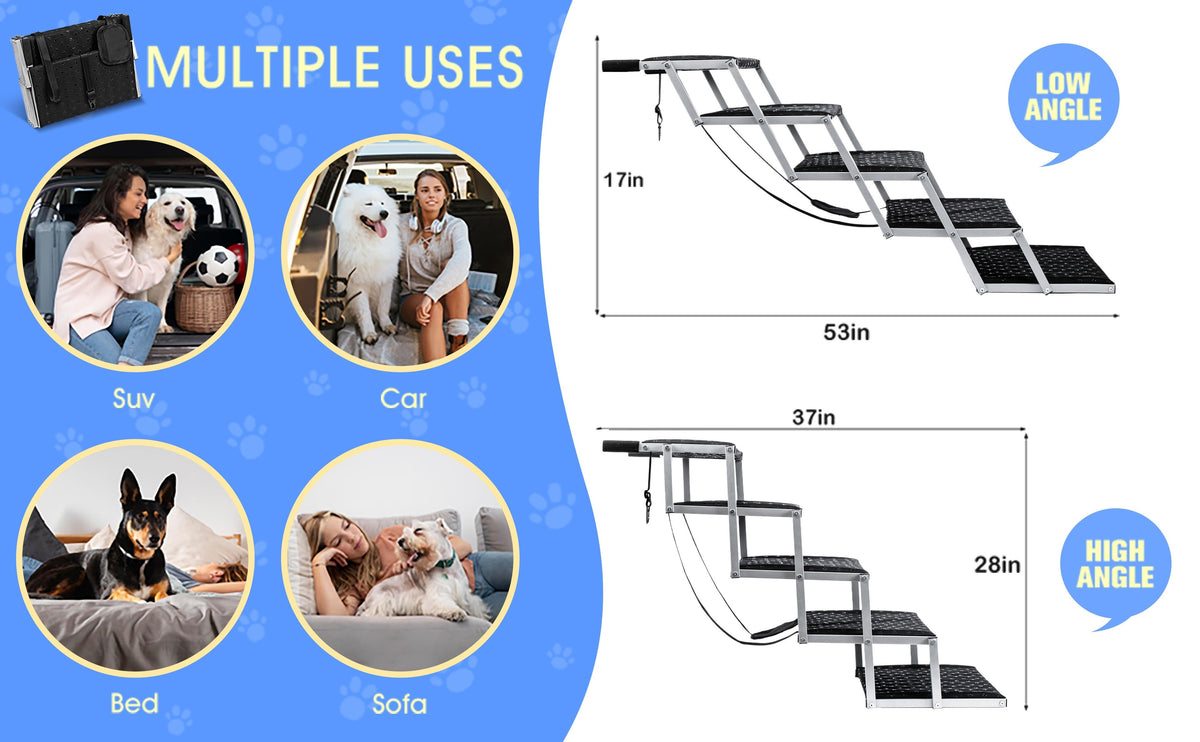 Dog Stairs for Cars, 6-Step Folding Non-Slip Pet Ladder for Large Dogs up to 200 lbs, Portable Vehicle Steps for SUVs and Trucks