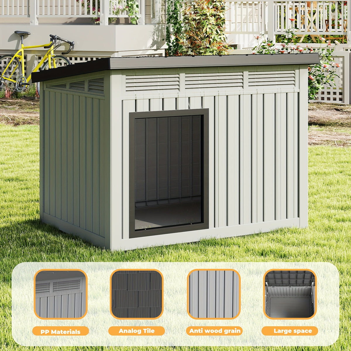 Slanted Roof Dog House with Ventilated Design, Indoor Outdoor Pet Shelter for a Dedicated Resting Area, Four Listed Color and Model Options