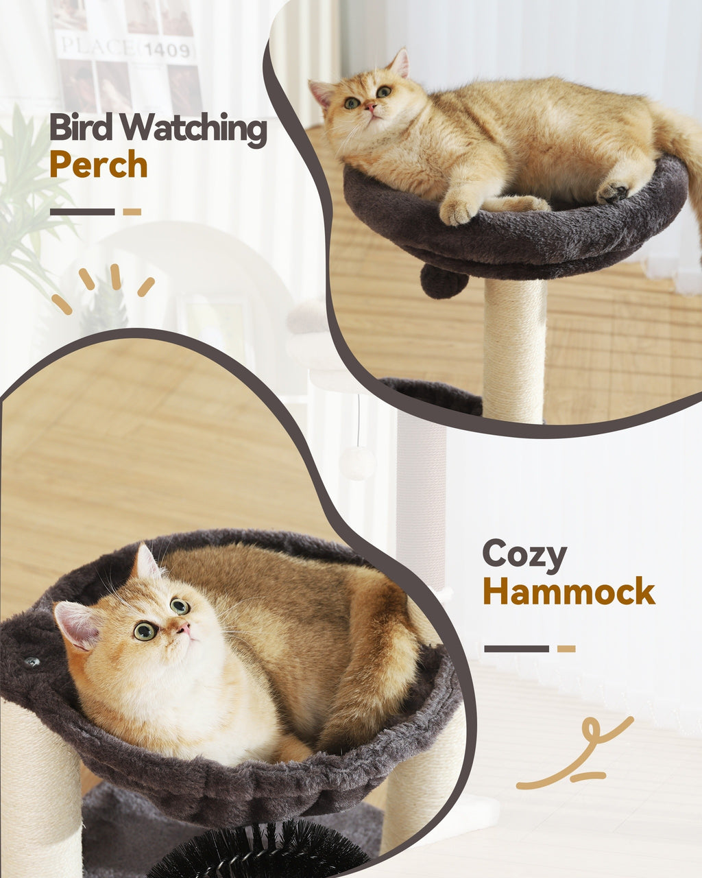 Cat Tree for Kittens and Small Cats, 27.8-Inch Gray Indoor Tower with Plush Basket, Top Perch, Scratching Posts and Dangling Ball Toy