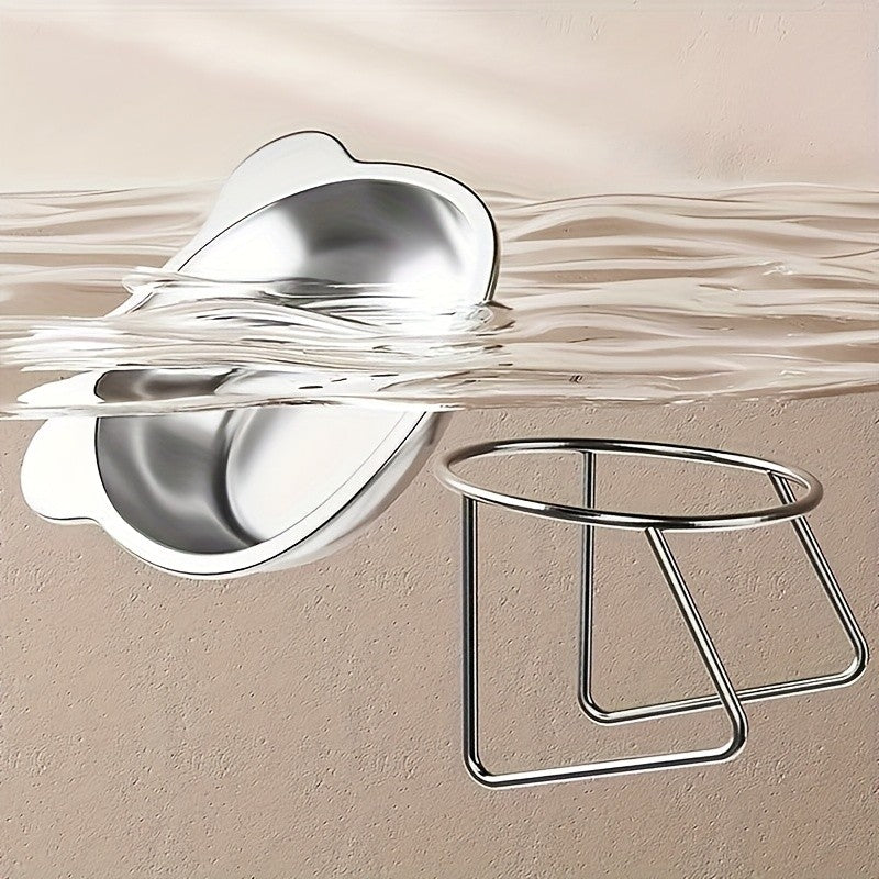 Tilted Cat Bowl with Metal Stand, 304 Stainless Steel Raised Feeding Dish with Cat-Ear Rim and 15 Degree Angle for Everyday Indoor Cat Meals