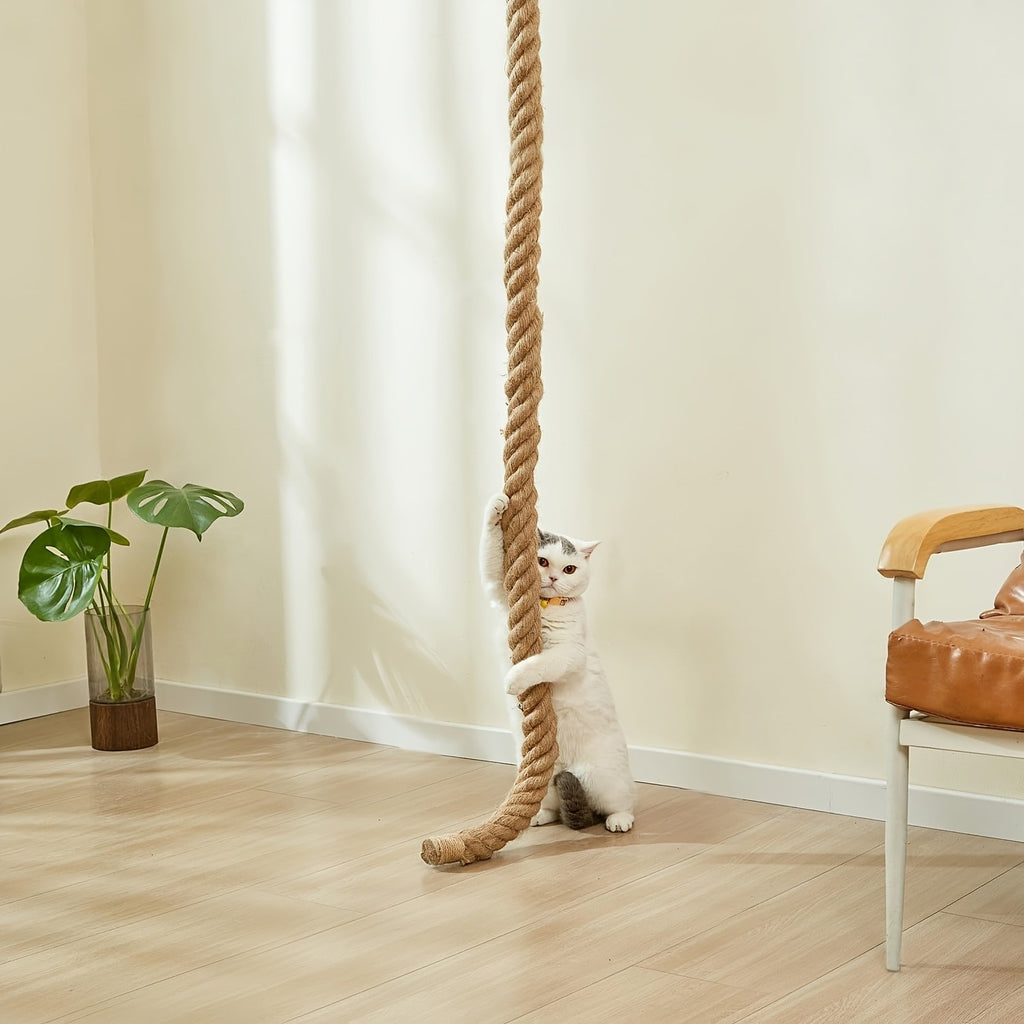 Cat Climbing Rope with Wall Platform, 60 Inch Hemp Rope Wall-Mounted Cat Climber for Indoor Scratching, Vertical Play and Space-Saving Pet Furniture