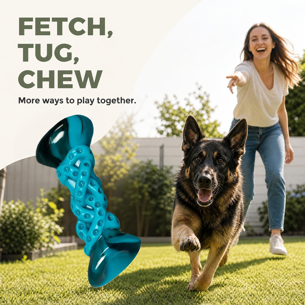 Textured Nylon Dog Chew Toy with Twisted Center and Flared Ends, Blue Bone-Style Pet Toy in Single-Piece Options for Supervised Chewing and Everyday Play