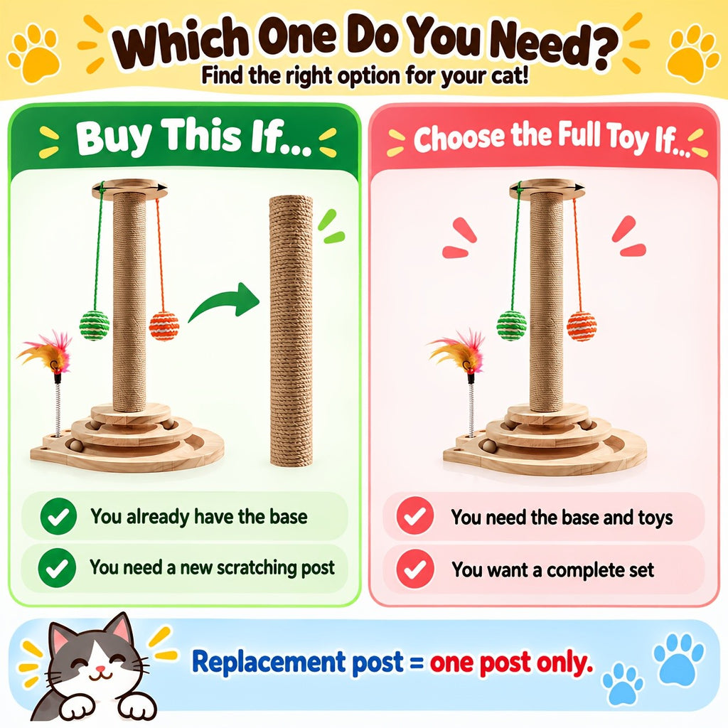 Interactive Cat Scratching Post with Double-Layer Ball Track and Feather Toys, M L XL Cat Scratcher and Replacement Pillar Options for Indoor Cats