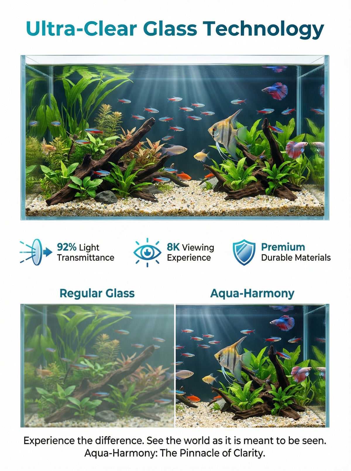 Rectangular Fish Tank with Lid and Plant Opening, Clear Aquarium Display in Large or M Model for Home, Office and Classroom Aquatic Decor