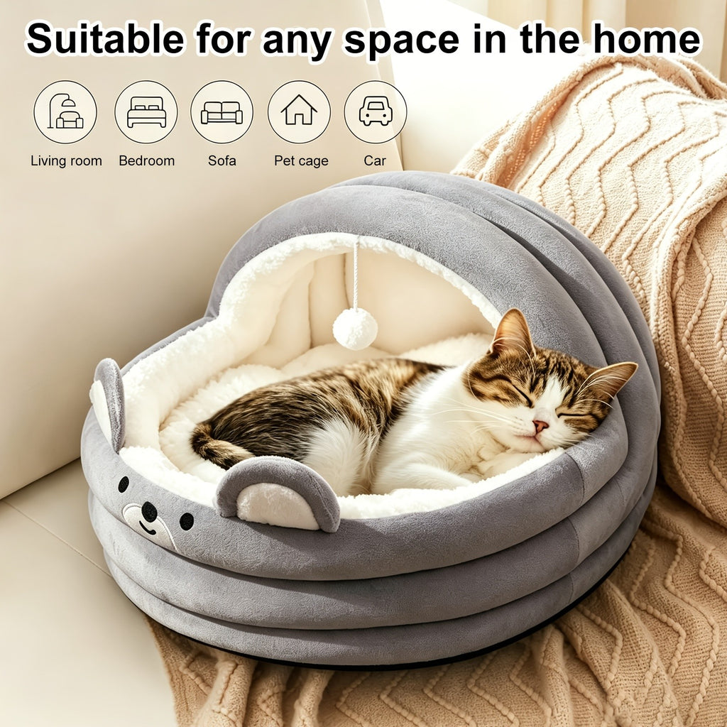 Circular Cat Sleeping Bed with Toy Balls, Soft All-Season Pet Resting Nest for Cats and Small Dogs, Grey Pink or Brown with Three Listed Size Options