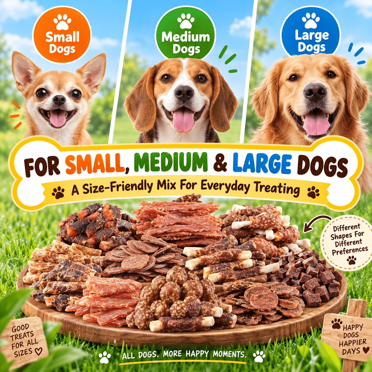 Dog Snack Variety Selection with Chicken Liver, Duck Jerky, Beef Cubes and Sweet Potato Donut Options for Supervised Training Rewards