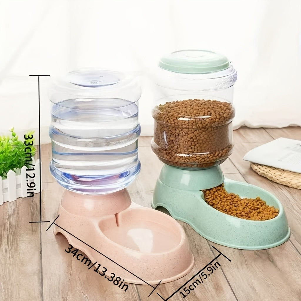 Gravity Pet Dispenser for Food or Water, Battery-Free Feeder or 1 Gallon Waterer with Clear Reservoir for Cats and Small to Medium Dogs, Three Colors