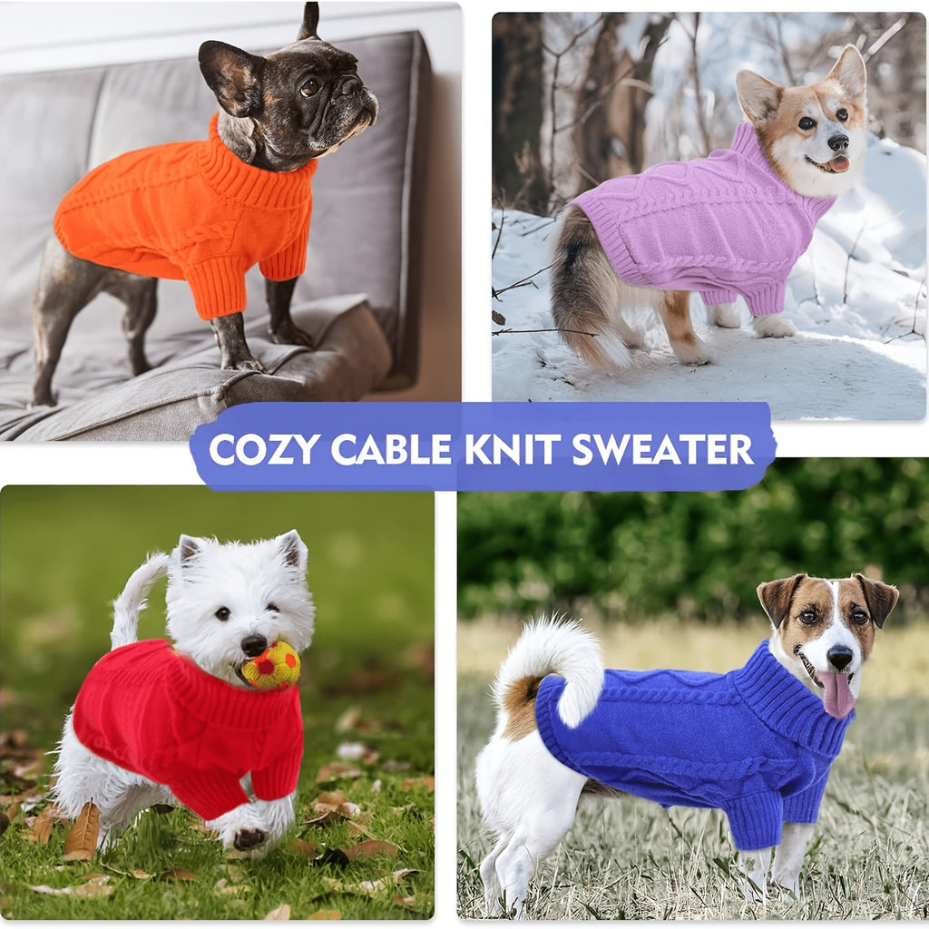 Turtleneck Dog Sweater for Small and Medium Dogs, Warm Pet Clothing in Yellow-Green, Orange Red, Fuchsia or Blue with XS to XL Size Options