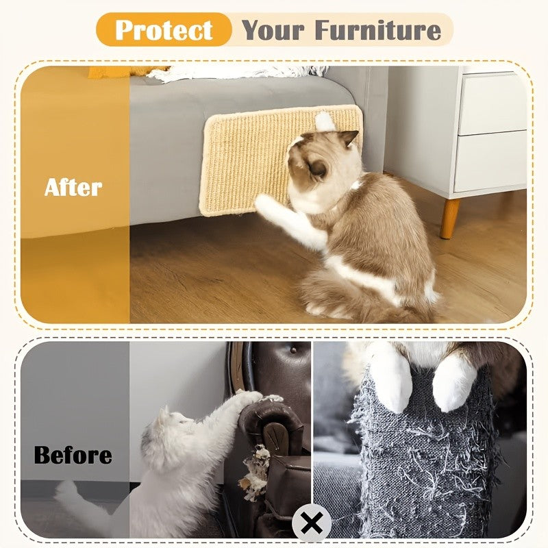 Cat Scratching Mat with Adhesive Strip, 24 Inch Sisal Rope Furniture Protector for Compatible Sofa Corners and Wall Scratching Areas