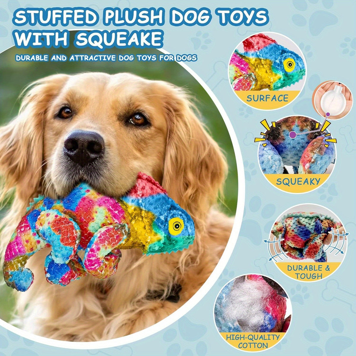 Chameleon Dog Toy with Crinkle Paper, Stuffed Animal Pet Toy for Battery-Free Supervised Indoor Play and Dog Birthday Gifts