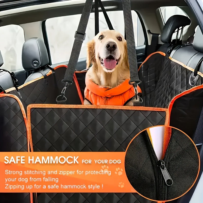Waterproof Dog Car Seat Cover Hammock with Mesh Window, Zippered Side Flaps and Non-Slip Backseat Protection, 54 x 58 Inches, Black