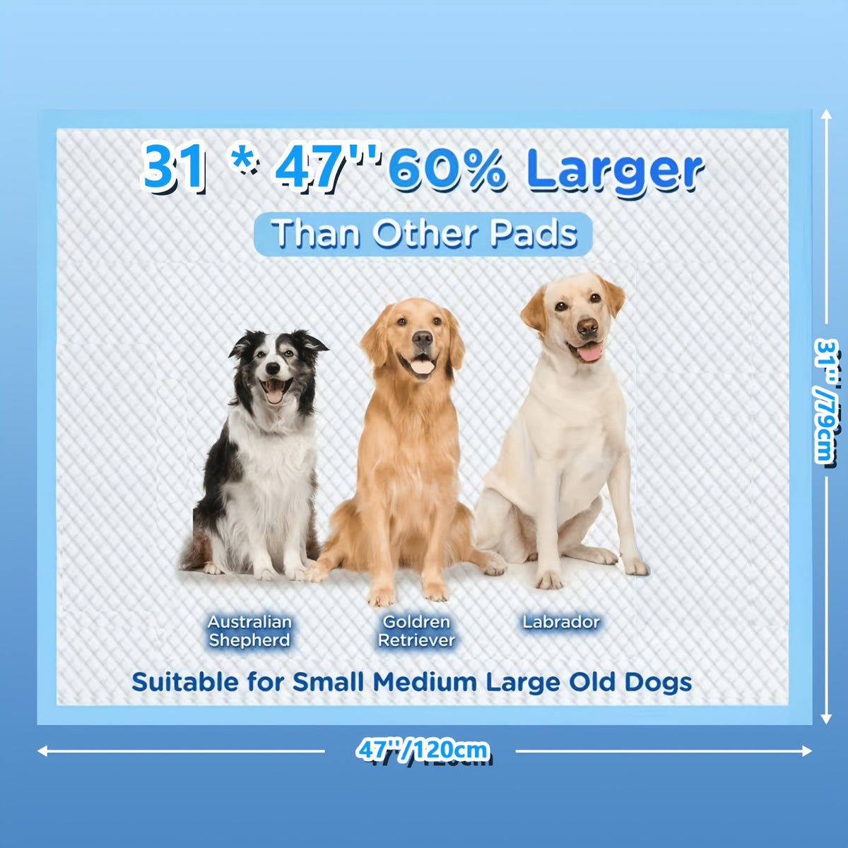 Quick-Dry Dog Pee Pads 31 x 47 Inch, 60 Count Extra Large Absorbent Puppy Potty Training Pads with Leak Protection for Housebreaking and Crate Use