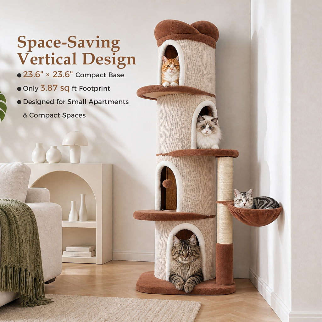 Forest Cat Tree Tower with Flower Top Perch, Indoor Climbing and Resting Furniture in 35.8, 56.3 or 68.5 Inch Height and Color Options