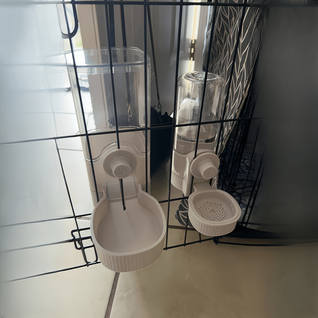 Hanging Gravity Pet Feeder and Water Dispenser Set, Battery-Free Cage-Mounted Food and Water Bowls for Daily Pet Care, Blue or Gray