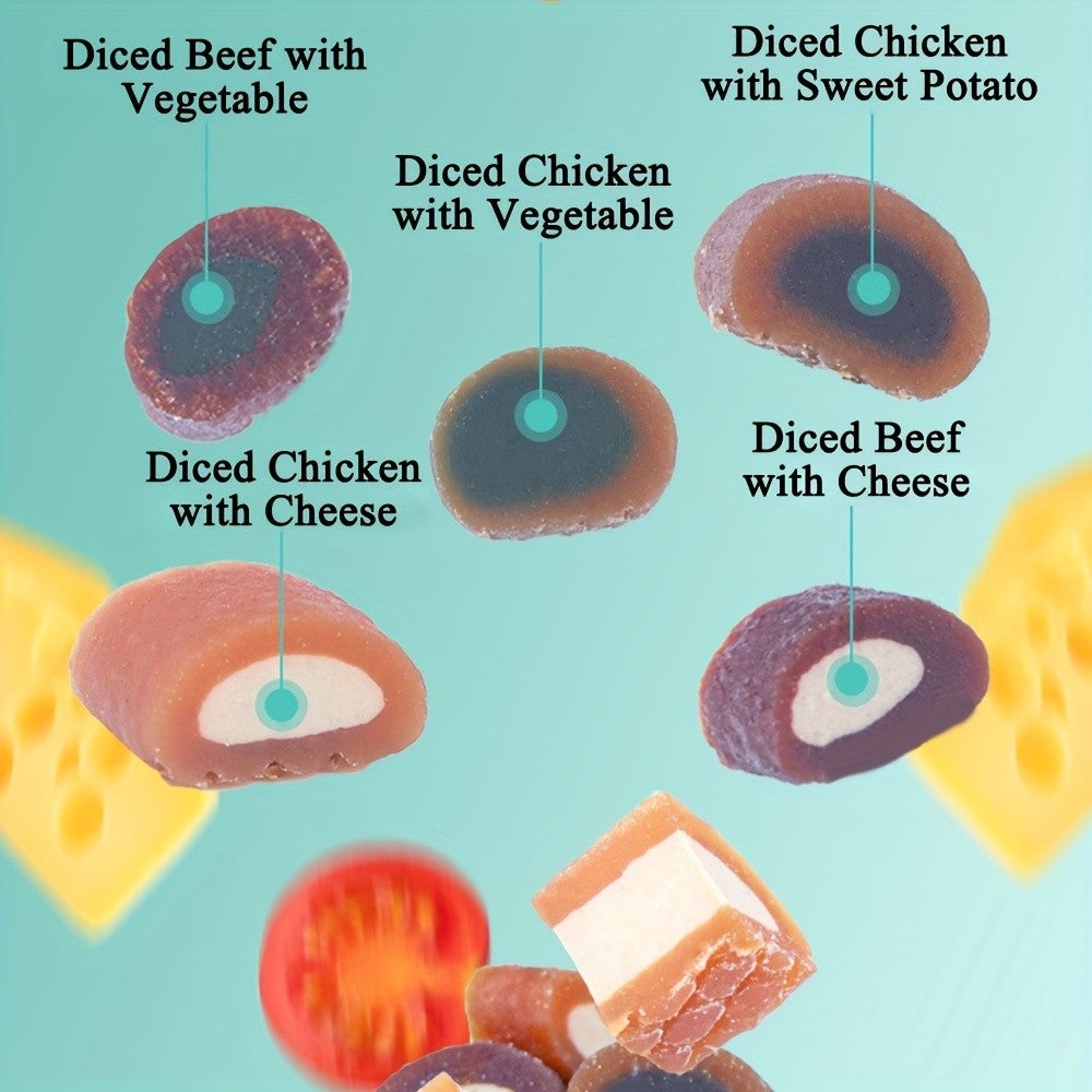 Diced Meat Dog Treats, Soft Chewy Training Reward Bites with Seven Flavor Options for Small, Medium and Large Dogs, 100g to 800g Packs