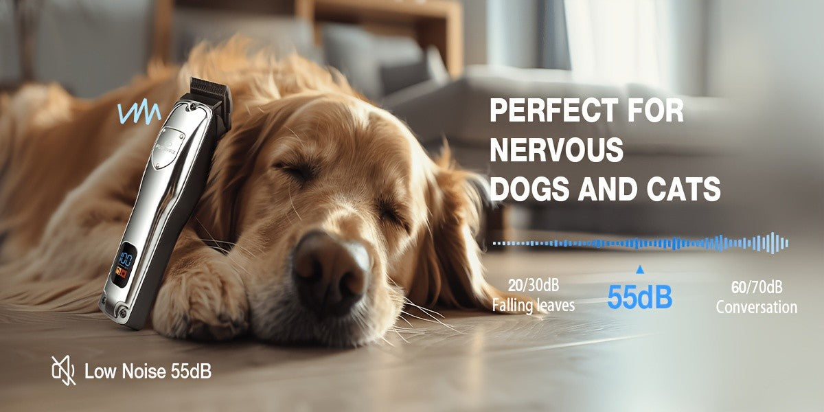 Dog Clippers for Thick Coats with LCD Battery Display, Low-Noise Cordless USB Rechargeable Pet Hair Trimmer for At-Home Dog and Cat Grooming