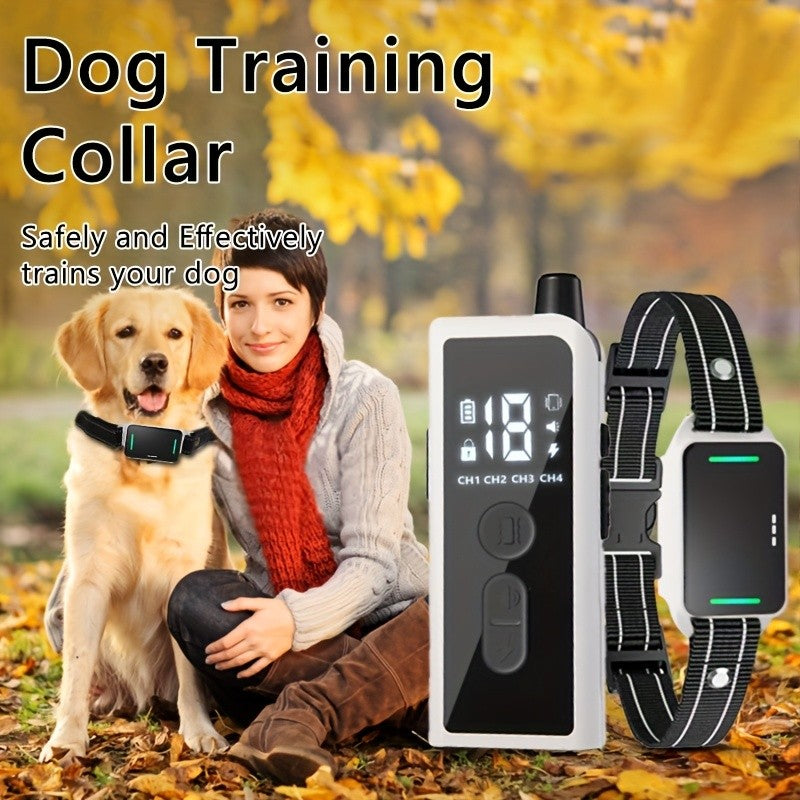 Electronic Dog Training Collar with Remote, Adjustable Nylon Strap, Beep, Vibration, Static Stimulation and Finder Light, Black or White Options