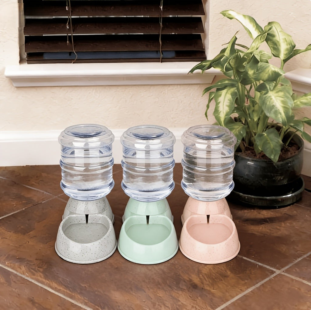 Gravity Pet Feeder or Waterer in Gray, Battery-Free Food Dispenser or 1 Gallon Water Bowl with Visible Reservoir for Indoor Dog and Cat Care